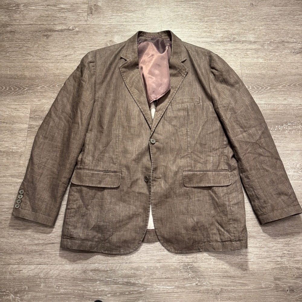 Alfani Sport Coat Mens Large Brown 100% Linen Lightweight Summer Modern Blazer